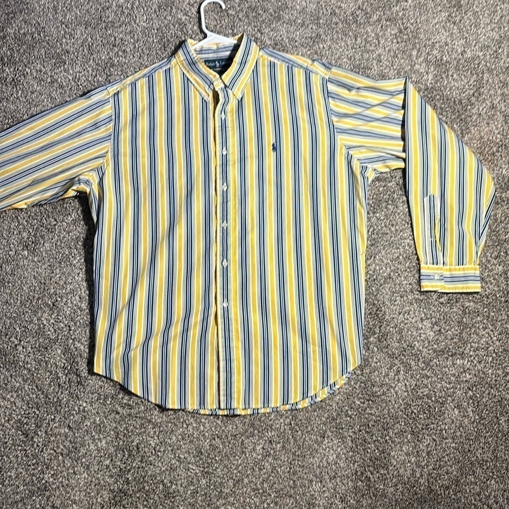 Ralph Lauren Yellow Blue Striped Button Up Shirt XXL - Picture 1 of 5